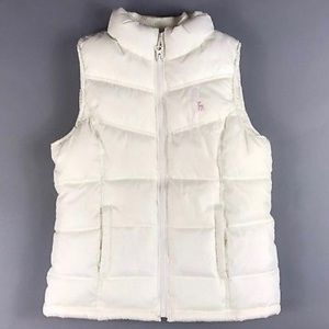 EUC OLD NAVY GIRLS WHITE PINK DEER LOGO PUFFY VEST XL